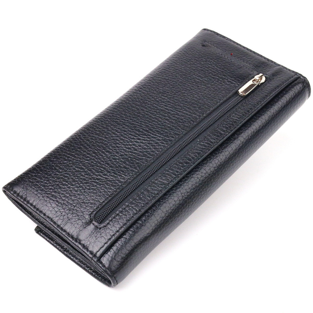 Женский вместительный кошелек из натуральной зернистой кожи CANPELLINI 21625 Черный Киев - изображение 9