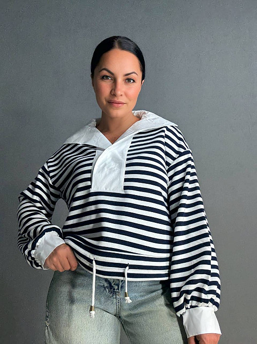 Свитшот женский KEYYMOD 34007 с воротником в полоску оверсайз темно синий, темно-синий, S Киев - изображение 5