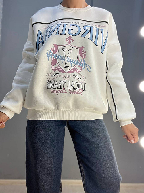 Свитшот женский OLIVIA 2468 надпись впереди VIRGINIA утепленный на флисе модель оверсайз one size, белый, one size Киев - изображение 2