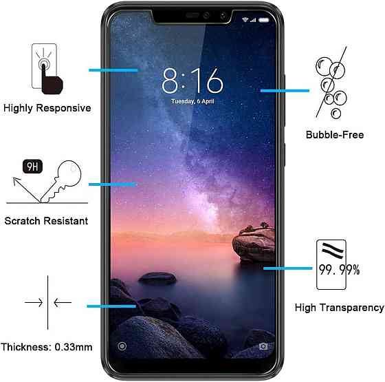 Захисне скло NEW'C для Xiaomi Redmi Note 6 Pro прозоре 3 шт 9H 0.33 мм HD надпрозоре стійке до подряпин Київ