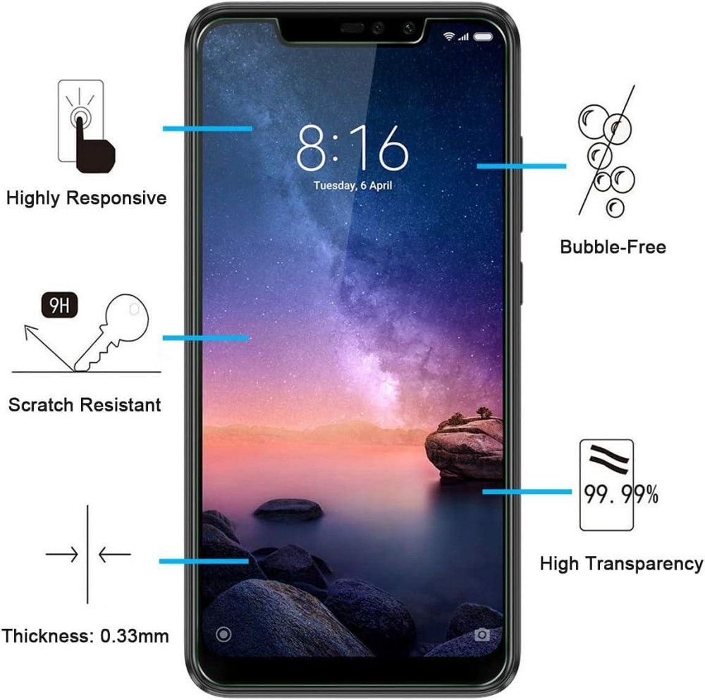 Защитное стекло NEW'C для Xiaomi Redmi Note 6 Pro прозрачное 3 шт 9H 0.33 мм HD ультрапрозрачное стойкое к Киев - изображение 4