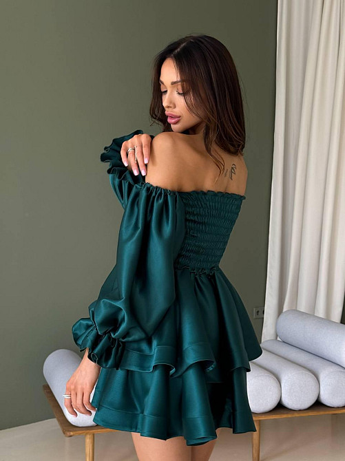 Женское привлекательное стильное праздничное платье королевский атлас Зеленый Одесса - изображение 2