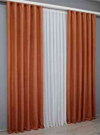 Комплект готовых штор VR-Textil Лен № 1435ш Оранжевый 150х270 см 2 шт (33-0314) Киев