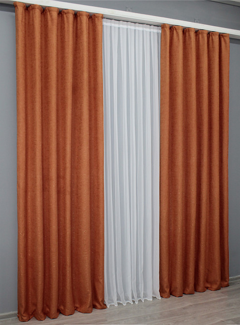 Комплект готовых штор VR-Textil Лен № 1435ш Оранжевый 150х270 см 2 шт (33-0314) Киев - изображение 5