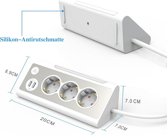 Удлинитель розетка угловая 1.5 м, 3 евророзетки, 2 USB, LED-ночник нержавеющая панель защита от пере Киев - изображение 7
