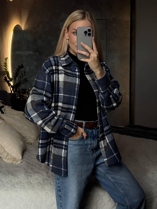 Женская базовая теплая клетчатая рубашка турецкий кашемир Джинс Одесса - изображение 6