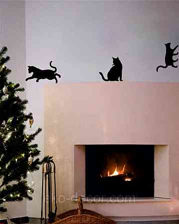Декоративне настінне Панно «Коти», Декор на стіну 70*55 см. (3шт.), Чорний Київ