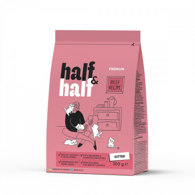 Сухой корм для кошек Half&Half для котят с говядиной 300 г (4820261920925) Винница - изображение 1