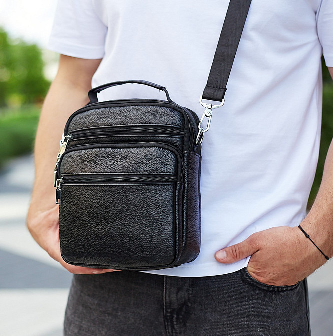Чоловіча чорна шкіряна сумка-месенджер чорного кольору Bexhill A25-228C Київ - фото 7