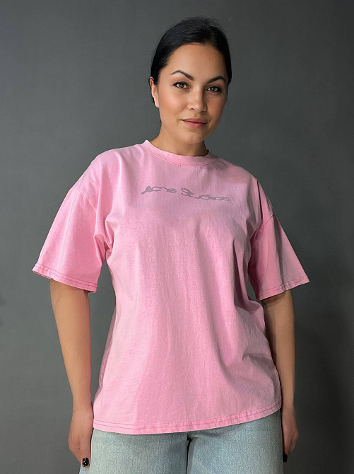 Футболка женская A-N 27039 вареная тай-дай оверсайз хлопок с надписью, розовый, one size Киев - изображение 11