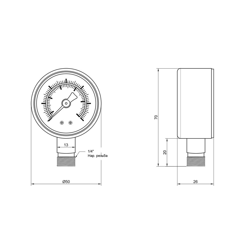Манометр Thermo Alliance Standart 10 барів 1/4", нижнє під'єднання SD17010B Київ - фото 9