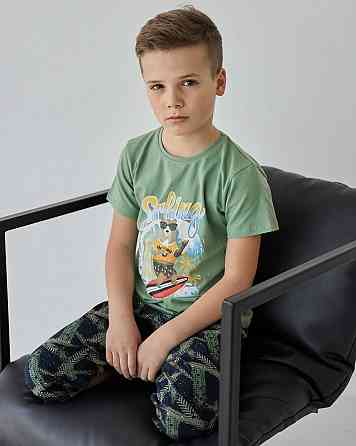 Подростковый комплект с шортами на мальчика Tom John - Мишка на серфе - Family look папа/сын 89900 14-15, Хаки Киев