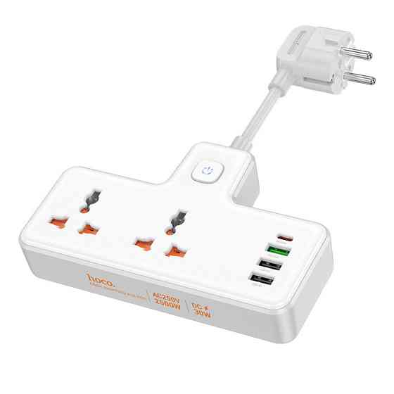 Мережевий подовжувач HOCO  AC12A Reise 2-position expansion socket(PD30W/1C3A) (8.5 cm) White Київ