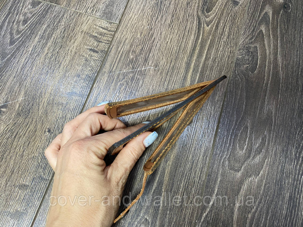 Шкіряна обкладинка для пенсійного посвідчення та прав на кнопці Puos Київ - фото 6