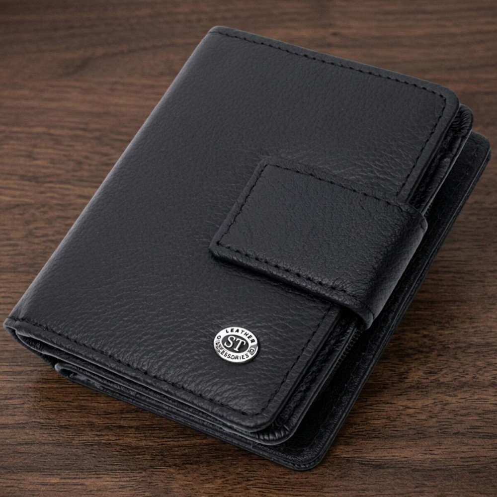 Женский кошелек с монетницей и блоком для пропусков из натуральной кожи ST Leather 22713 Черный Киев - изображение 11