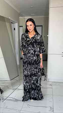 Жіночий легкий принтований костюм-трійка: хустка, сорочка та штани софт Чорний Одеса