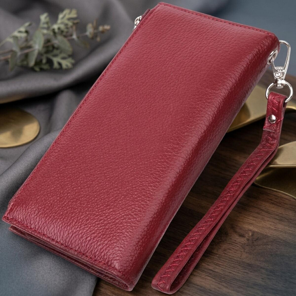Вертикальний жіночий гаманець-клатч із натуральної шкіри ST Leather 22535 Бордовий Київ - фото 14
