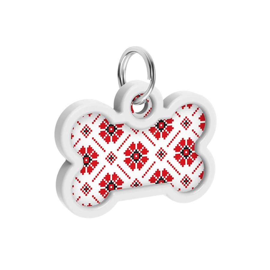 Адресник для собак і котів металевий WAUDOG Smart ID з QR-паспортом, малюнок "Вишиванка", кістка, Д 40 мм, Вінниця - фото 3