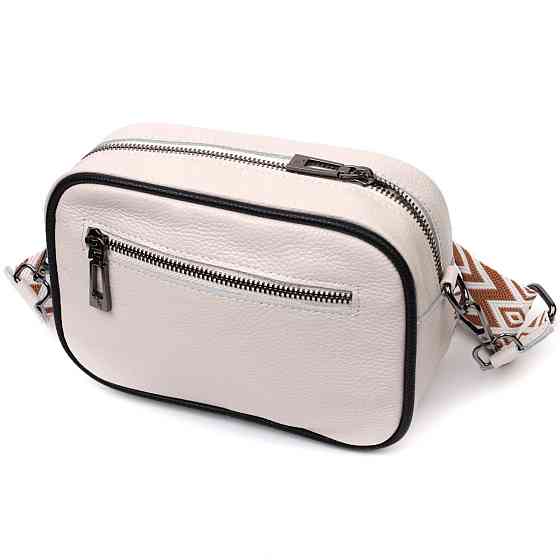 Женская сумка через плечо на одно отделение из натуральной кожи Vintage 22383 Белая Киев