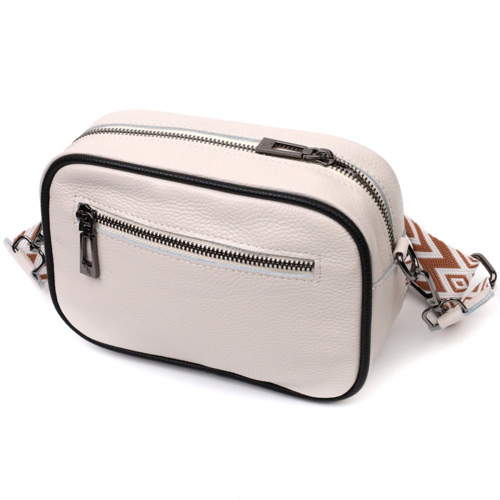 Жіноча сумка через плече на одне відділення з натуральної шкіри Vintage 22383 Біла Київ - фото 2