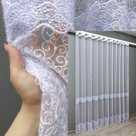 Тюль VR-Textil 1686т Органза с вышивкой Голубой с белым 300х270 см (42-0725) Киев