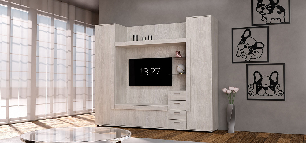 Стенка в гостиную под ТВ Exo-1, Дуб Шамоні Світлий, 2160х420х1850 Львов - изображение 2