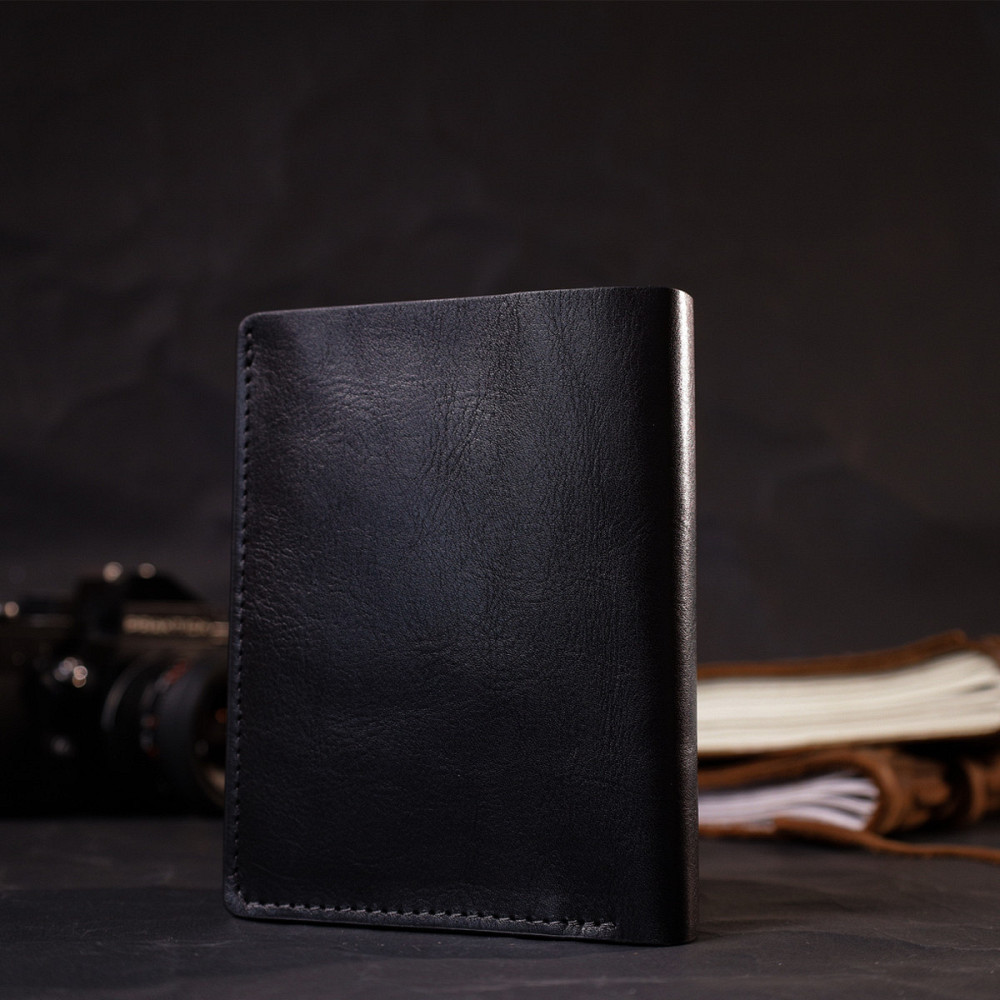 Стильне шкіряне портмоне з утримувачем для Apple AirTag Чорний (GRANDE PELLE) Київ - фото 3