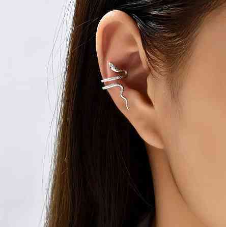 Сережка-каф «Змія» срібляста – накладна сережка без проколу Київ