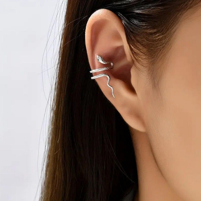 Сережка-каф «Змія» срібляста – накладна сережка без проколу Київ - фото 1