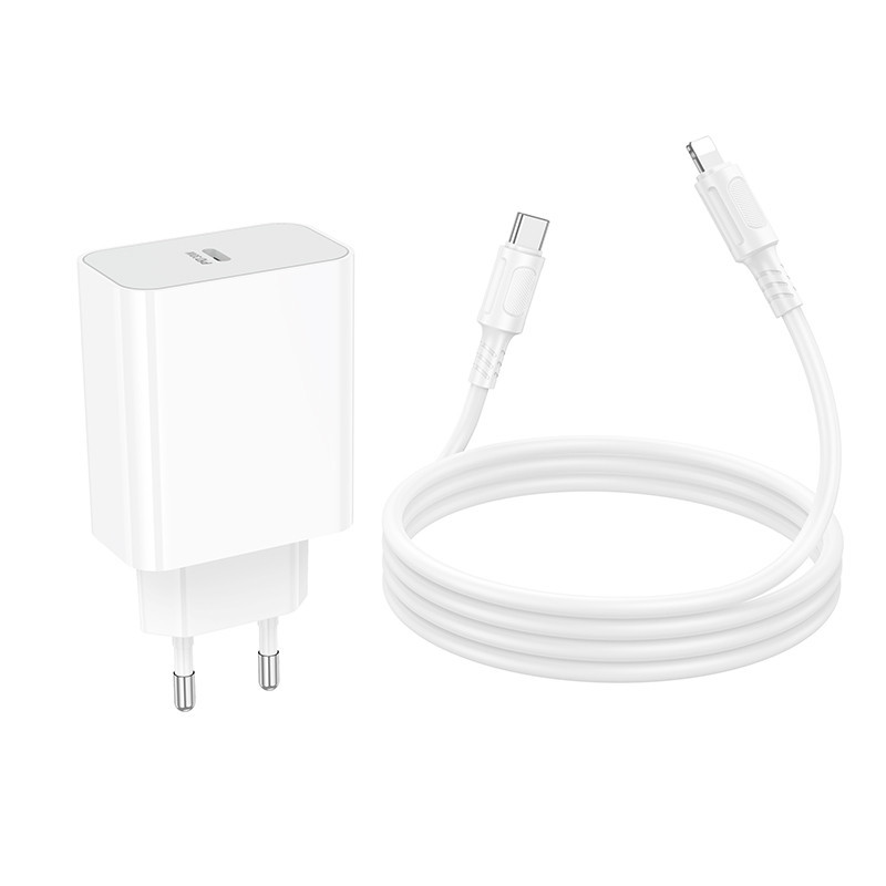 Мережевий зарядний пристрій з кабелем BOROFONE BA107A Stellar single port PD30W charger set (C to iP) (EU) White Одеса - фото 7