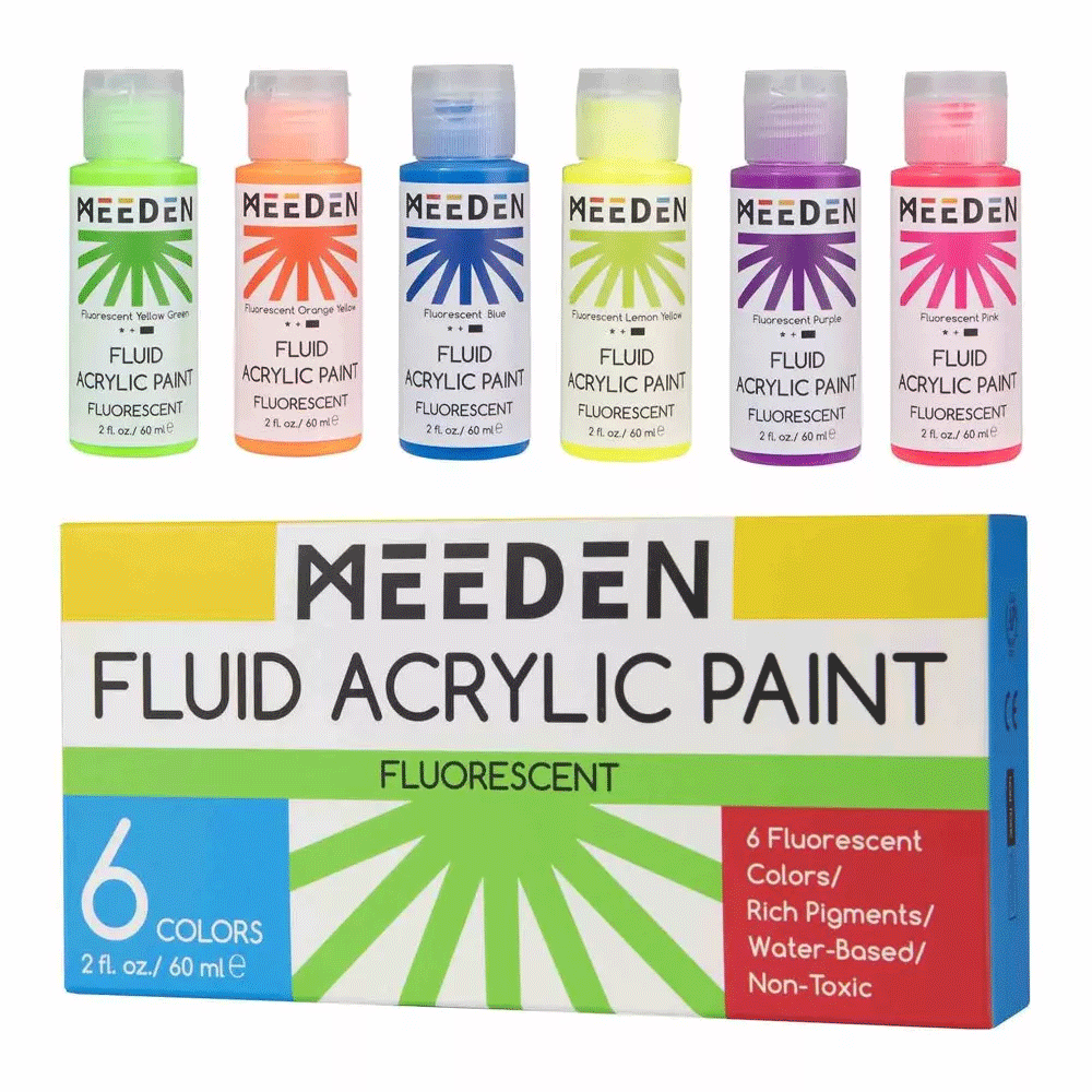 Набір рідких акрилових фарб Fluid Fluorescent 6×60мл MEEDEN Київ - фото 2