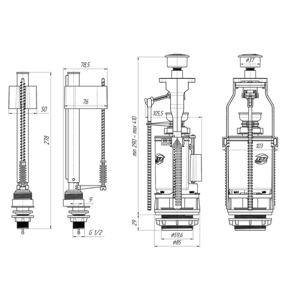 Набор для бачка унитаза OPTIMUM ниж подв пласт 1/2″ и двойным реж слива и хром кнопкою OPTI 0810 Киев - изображение 6