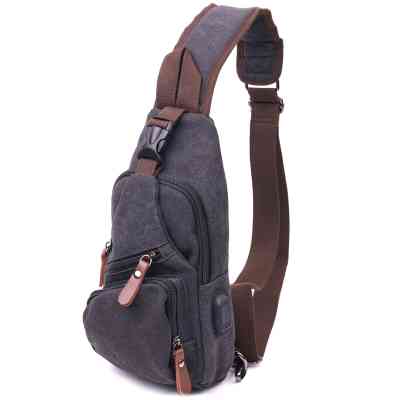 Сумка Vintage Через плечо с USB кабелем текстильная Черная (21221) Винница