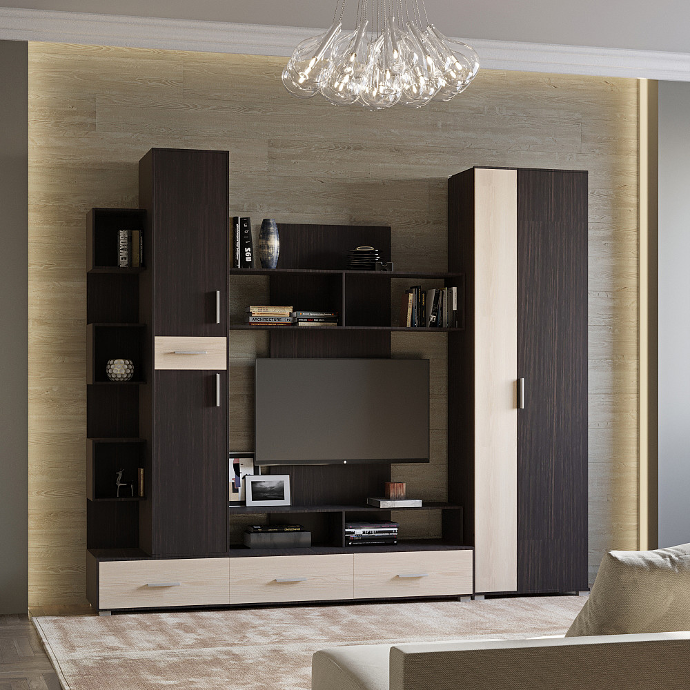 Стенка для гостиной Эверест Бриз + Шкаф ШП-2 венге + дуб молочный (DTM-2248) Львов - изображение 1