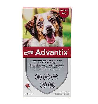 Капли Адвантикс для собак весом 10 - 25 кг (2,5 мл 1 пипетка) Elanco (срок до 02.2026 г) Винница