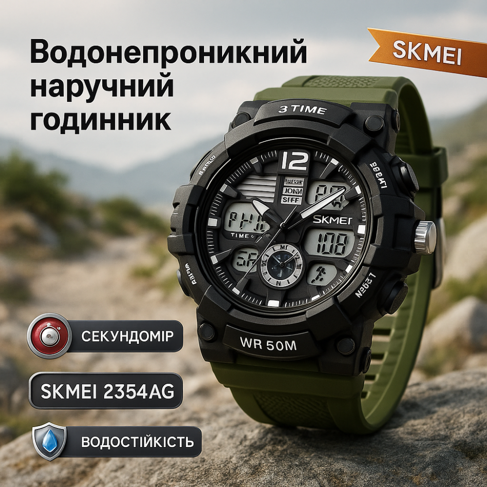 Наручные часы мужские тактические мужские SKMEI 2354AG, Спортивные прочные часы Спецназ DA-18 Львов - изображение 12