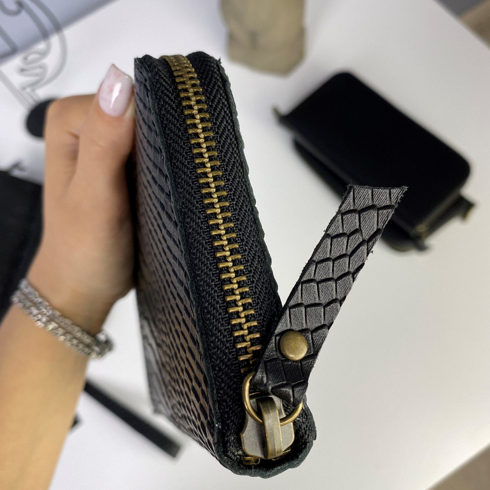 Шкіряний чоловічий гаманець, місткий клатч із відділеннями на блискавці, Crazy Horse, чорнийMasterSem Київ - фото 9