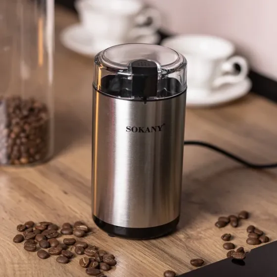 Кофемолка Sokany SK-04014 электрическая для зернового кофе 150 Вт с прозрачной крышкой и ёмкостью 50 Киев