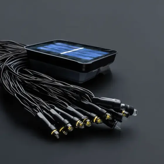 Гирлянда нить на солнечной батарее 1000 LED 100 м черный провод желтый Коломия