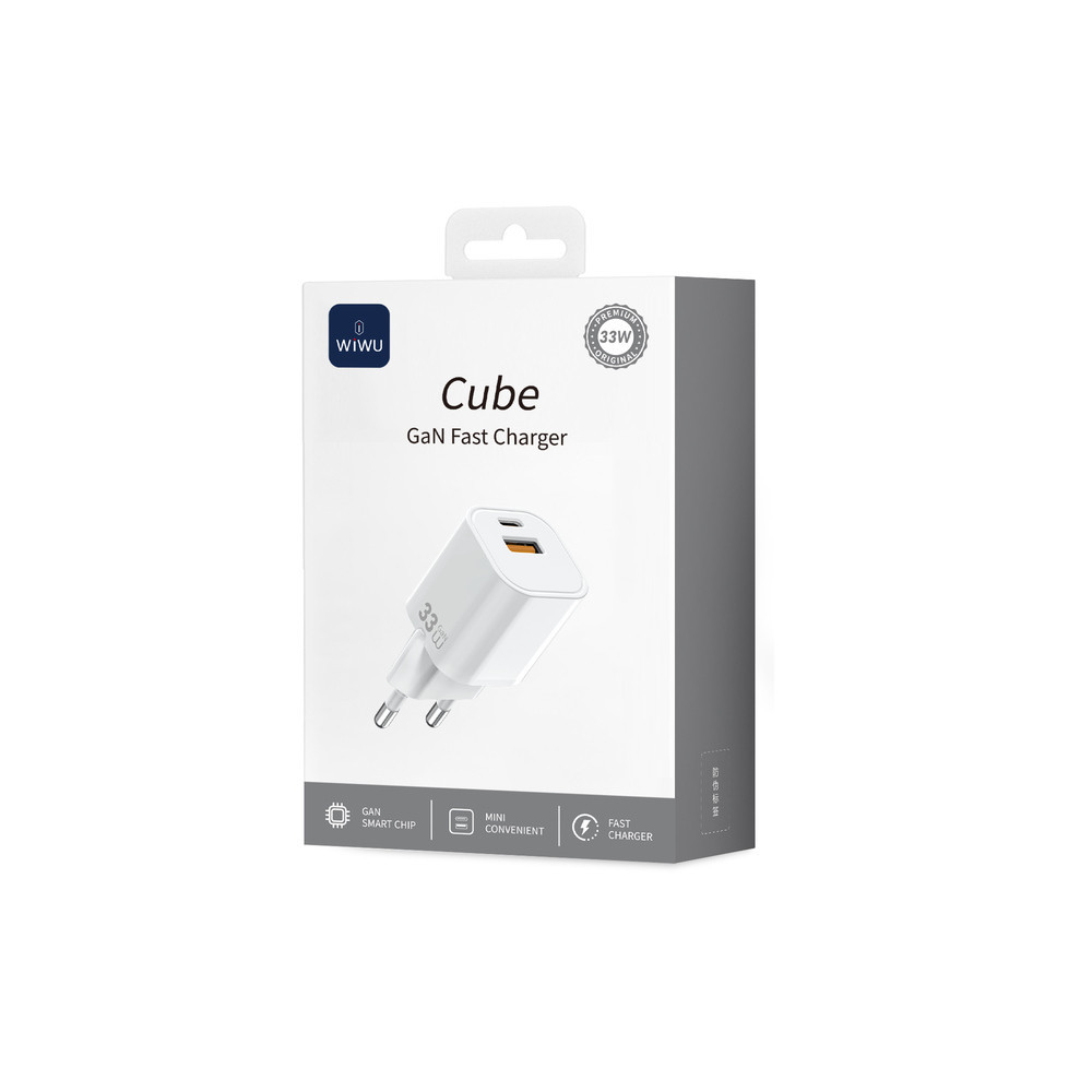 Мережевий зарядний пристрій WIWU 33W Cube GaN Fast Charger A+C Wi-G017 EU White Одеса - фото 2