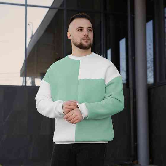 Зимний свитшот оверсайз для мужчин. Молочно-ментоловая кофта Pobedov The One Киев