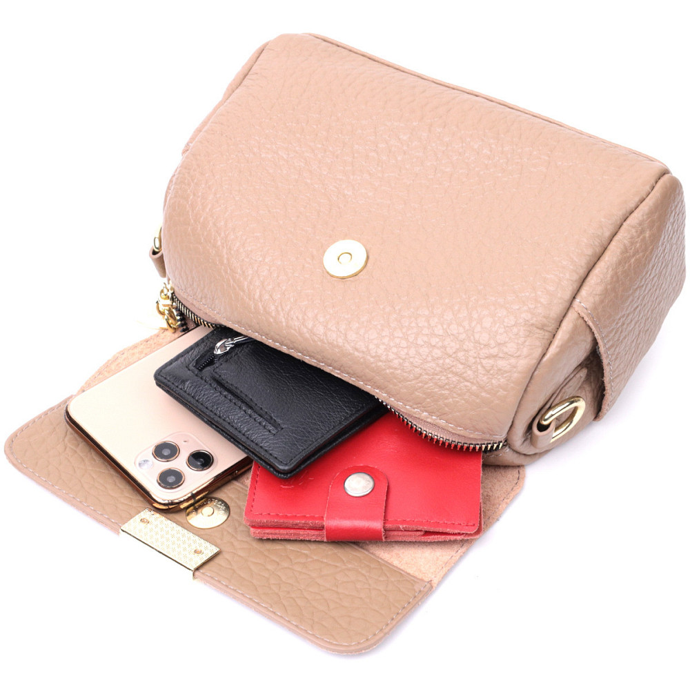 Модная кожаная женская сумка с оригинальной плечевой лямкой Vintage 22403 Бежевая Киев - изображение 9