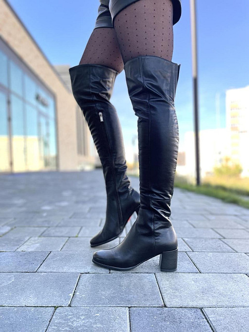 Stepter Ботфорти на підборах жіночі на зиму теплі з натуральної шкіри чорні 6076 / Чоботи шкіря Коломия - фото 5