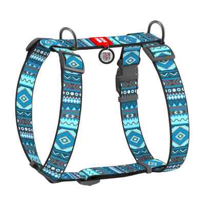 Шлей для собак WAUDOG Nylon анатомическая H-образная с QR-паспортом "Этно синий" пластиковый фастекс XL (323-0131) Винница