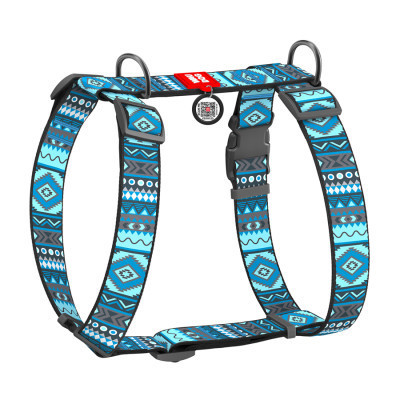 Шлея для собак WAUDOG Nylon анатомічна H-подібна з QR-паспортом "Етно синій" пластиковий фастекс XL (323-0131) Вінниця - фото 1