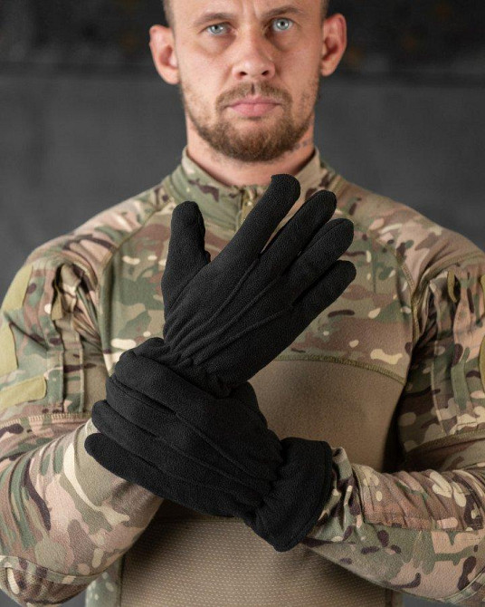 Перчатки флісові зимові тактичні чоловічі чорний зі вставками Одеса - фото 9