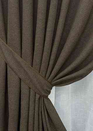 Комплект штор VR-Textil льон преміум ELEMENTA 150х270 2шт і Тюль 500х270 1867ш-115т венге з білим 71-072/4 Київ
