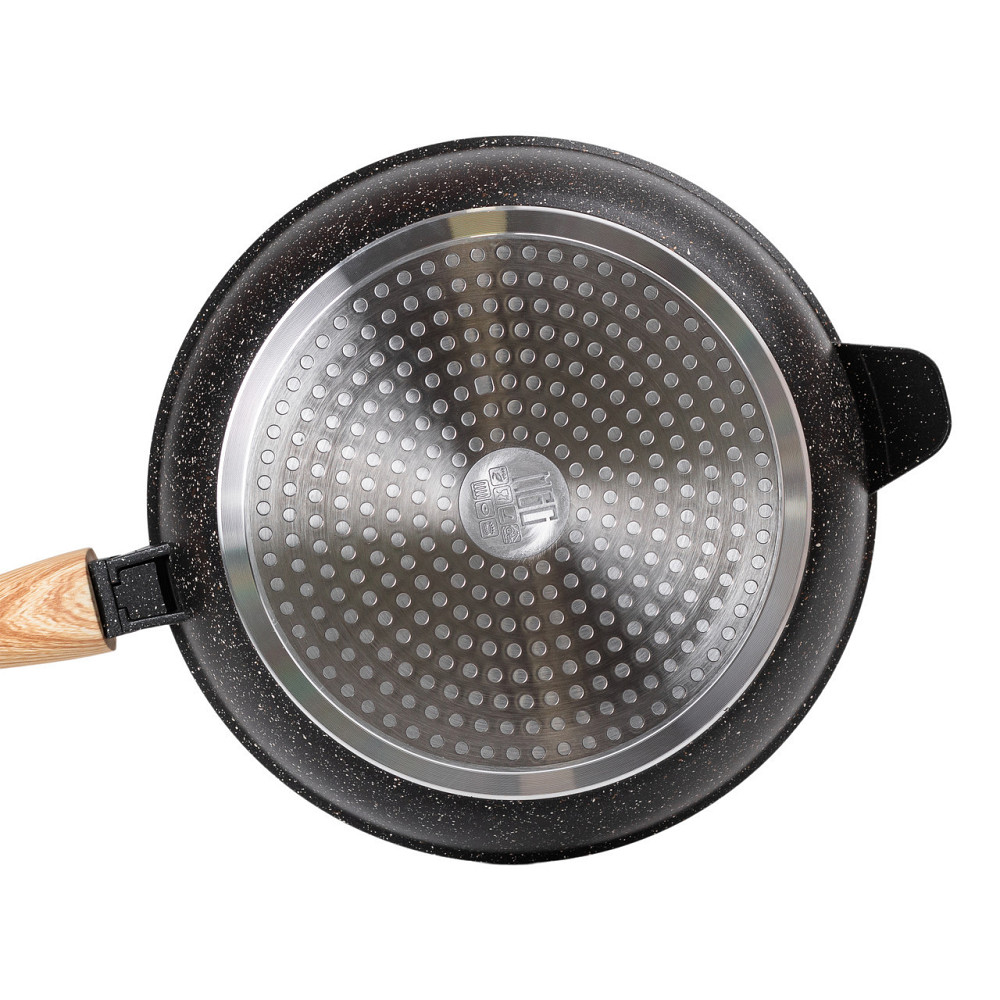 Алюминиевая глубокая сковорода (3,5 л) со стеклянной крышкой Ø28 см черная MGC HP-4-465B Киев - изображение 3