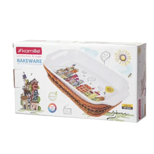 Форма для запікання 1,5л 36*19*5см прямокутна з ротанговим кошиком кераміка 6304 KAMILLE Житомир - фото 4