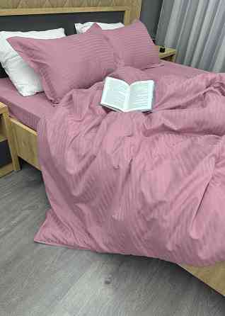 Комплект постельного белья Страйп-сатин Двуспальный 180х220 с простыней на резинке Лиловый (88-104) Киев